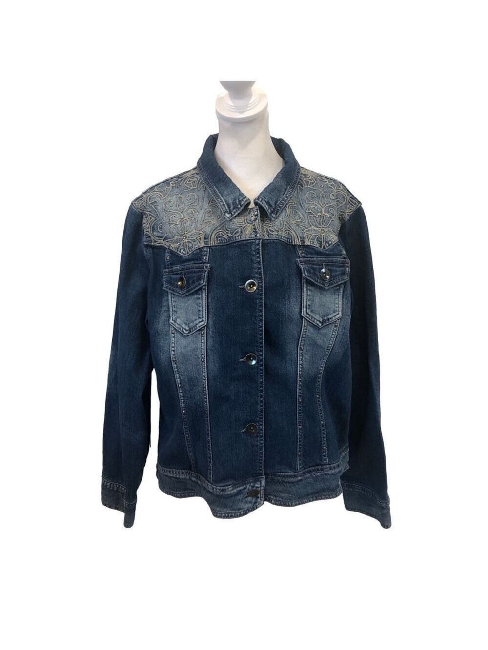 Reba Size XL denim jacket. Embroidery studs fading country western feminine